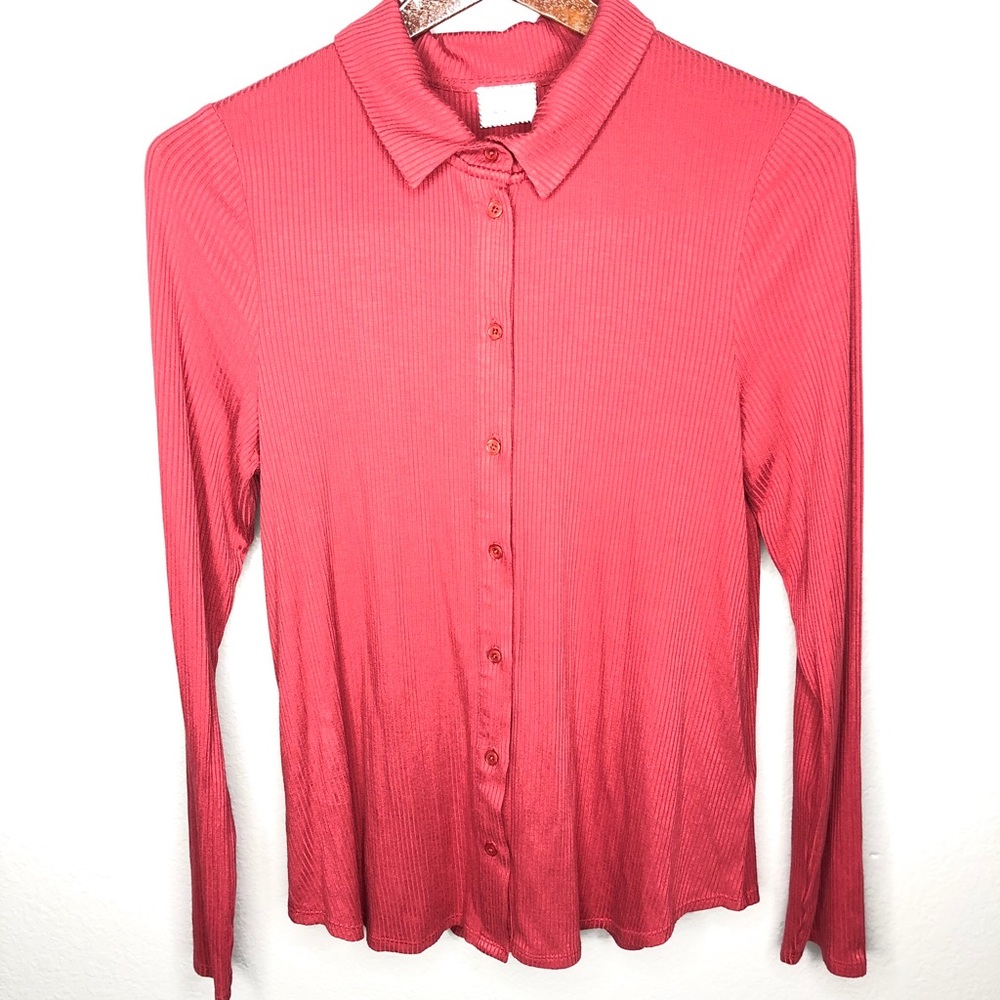 Anthropologie Ribbed Button Up Long Sleeve